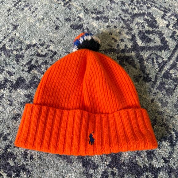 Polo by Ralph Lauren Other - POLO Ralph Lauren Kid’s Wool Vibrant Orange Navy Blue Pony Graphic Pom Pom